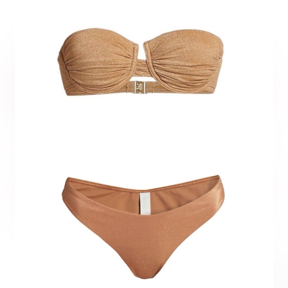 ZIMMERMANN Metallic Gold Shimmer Colorblock bandeau bikini Medium US 8